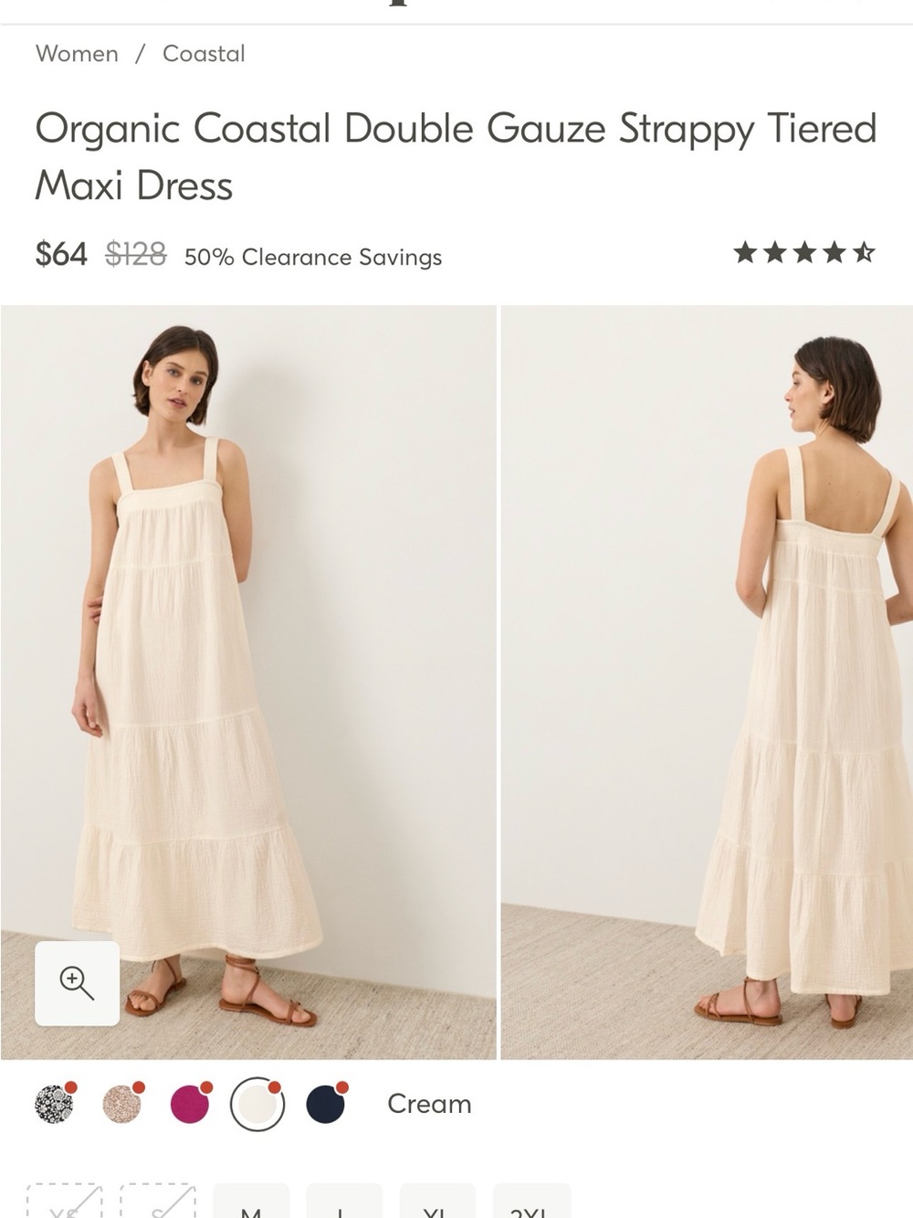 Pact Cream Double Gauze Strappy Tiered Maxi Dress